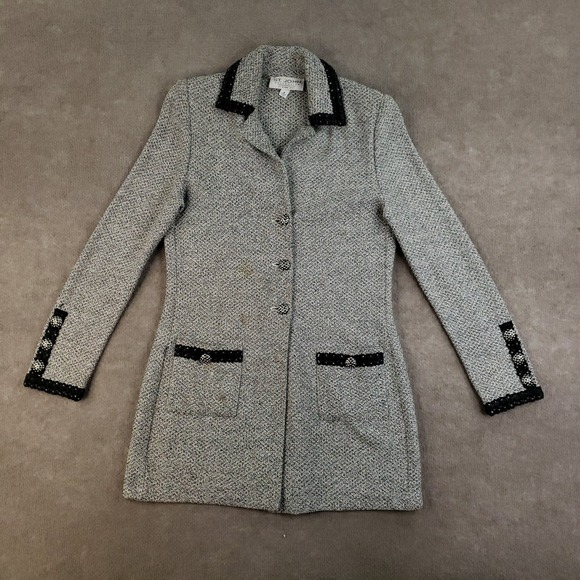Jackets & Blazers - St John Basics Jacket Womens Size 6 Gray Black Buttons Pockets Formal Casual ZZ